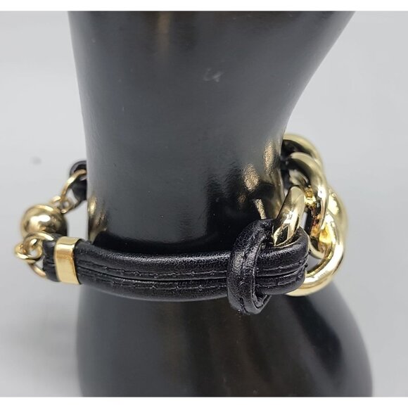 Roberto RFM Nodi Bracelet SZ 6 Gold Tone Links Leather Straps Magnetic Close - Picture 4 of 10